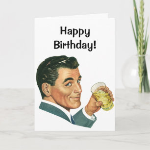 Tarjeta Bebidas de cócteles vintage, hombre bebiendo bebid