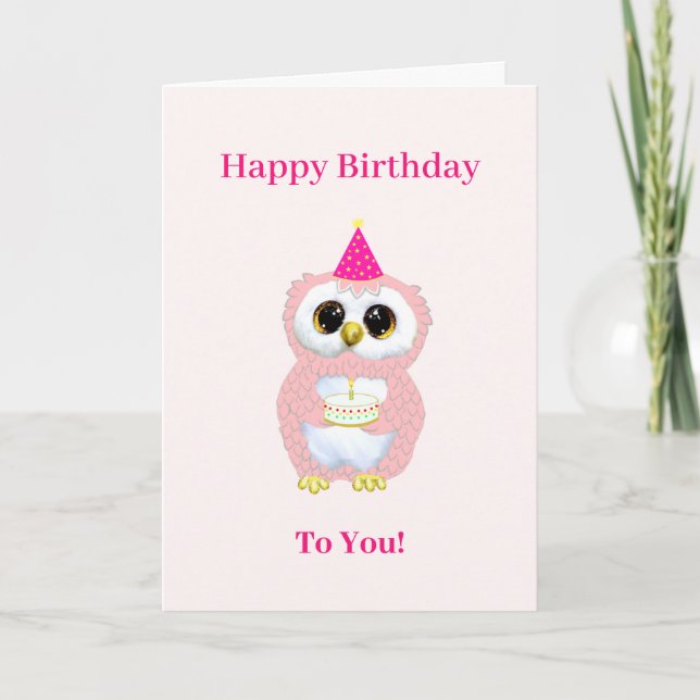 Tarjeta Bechuza de cumpleaños con un rosa ligero (Anverso)