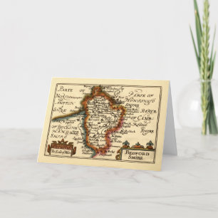 Tarjeta Bedfordshire County England Mapa anticuario antigu