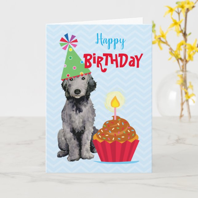 Tarjeta Bedlington Terrier de Cumpleaños (flor amarilla)