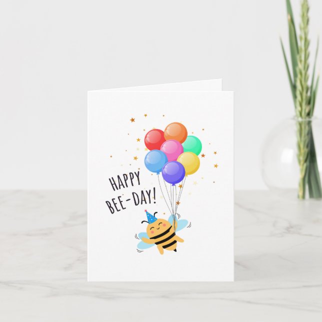 Tarjeta Bee Birthday Card - "Happy Bee-Day!" (Anverso)