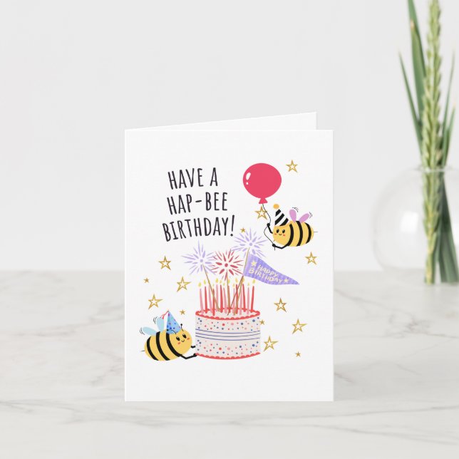 Tarjeta Bee Birthday Card - "Have a Hap-Bee Birthday!" (Anverso)