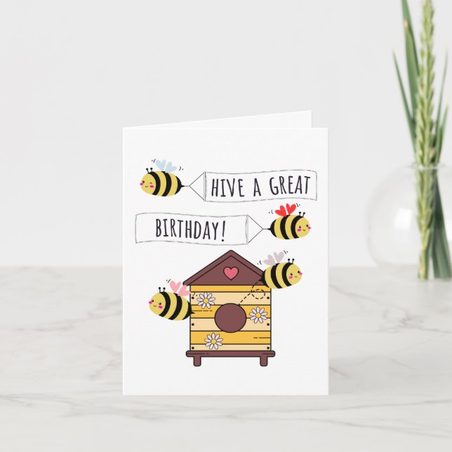 Tarjeta Bee Birthday Card - "Hive a Great Birthday!" (Anverso)