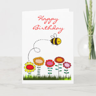 Tarjeta Bee Buzzing un cumpleaños en el jardín de flores