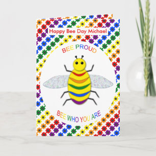 Tarjeta Bee LGBT lindo Orgullo arcoiris y flores Cumpleaño