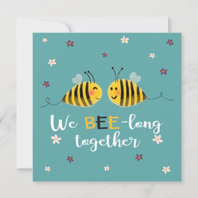 Tarjeta BEE-long junto con abejas y flores Valentine (Anverso)