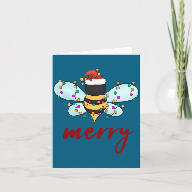 Tarjeta Bee Merry Christmas Bee In Santa Hat Cute Merry Xm (Anverso)