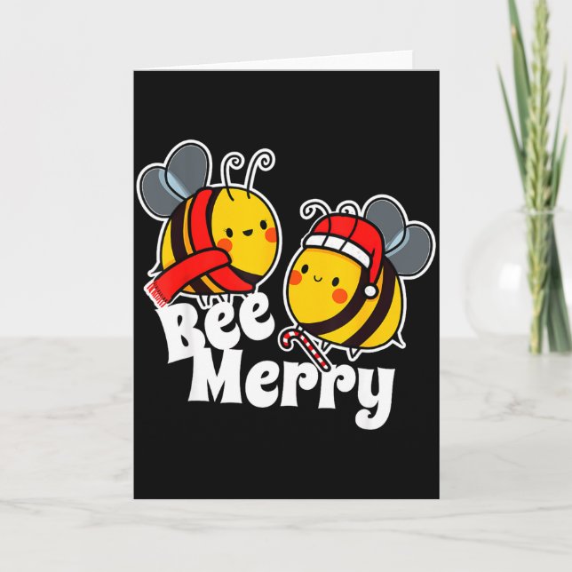 Tarjeta Bee Merry _ Cute Honey Bees Santa Claus _ Christma (Anverso)
