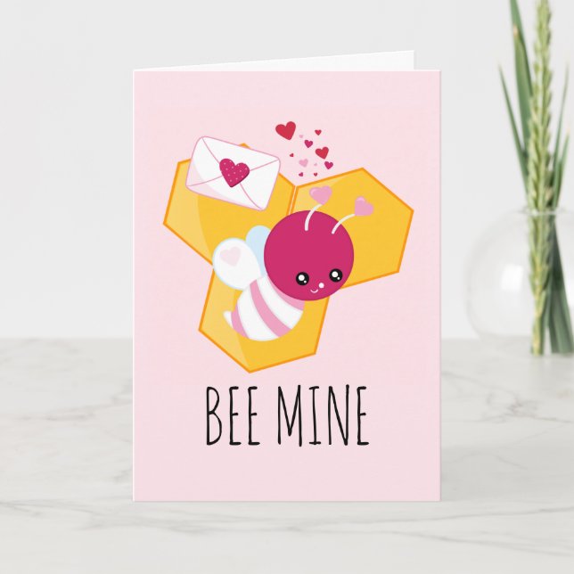 Tarjeta Bee Mine Cute Aee con Corazones Pink Valentine (Anverso)