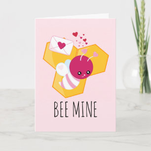 Tarjeta Bee Mine Cute Aee con Corazones Pink Valentine