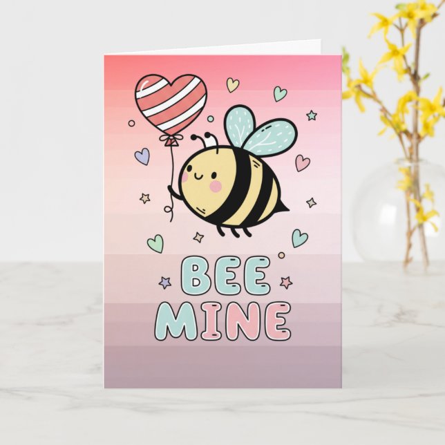 Tarjeta Bee Mine! Cute Bee Valentines Day Greeting (flor amarilla)