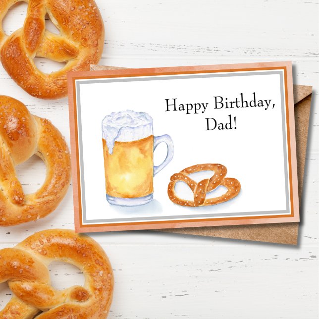 Tarjeta Beer acuarela y papá de cumpleaños de Pretzel (Subido por el creador)