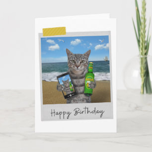 Tarjeta Beer Beer Tabby Cat Funny Birday Card