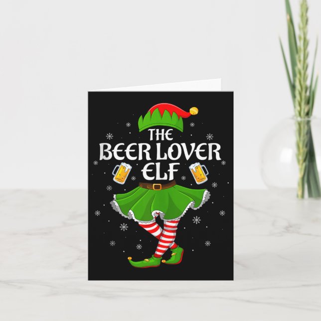 Tarjeta Beer Lover Elf Christmas Family Girls Women Elf Sq (Anverso)