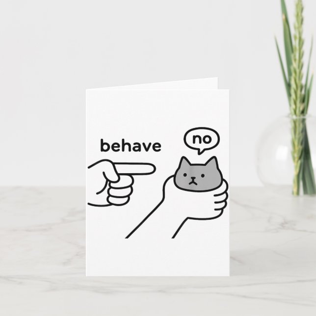 Tarjeta Behave No Funny Cat Meme Cartoon Design  (Anverso)