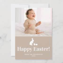 Tarjeta Beige And White Bunny With Custom Photo Easter