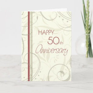 Tarjeta Beige Swirls Feliz 50° Aniversario del Boda