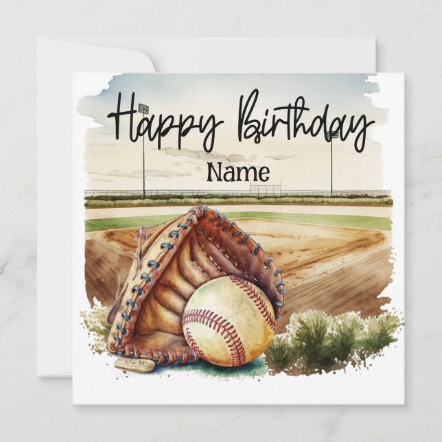 Tarjeta Béisbol con pelota y campo Cumpleaños (Anverso)