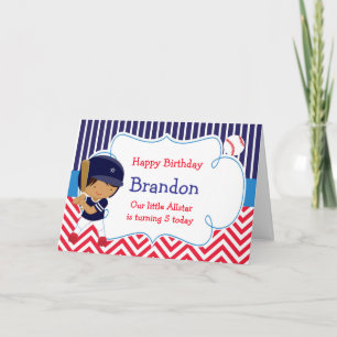 Tarjeta Béisbol Cute niño afroamericano cumpleaños