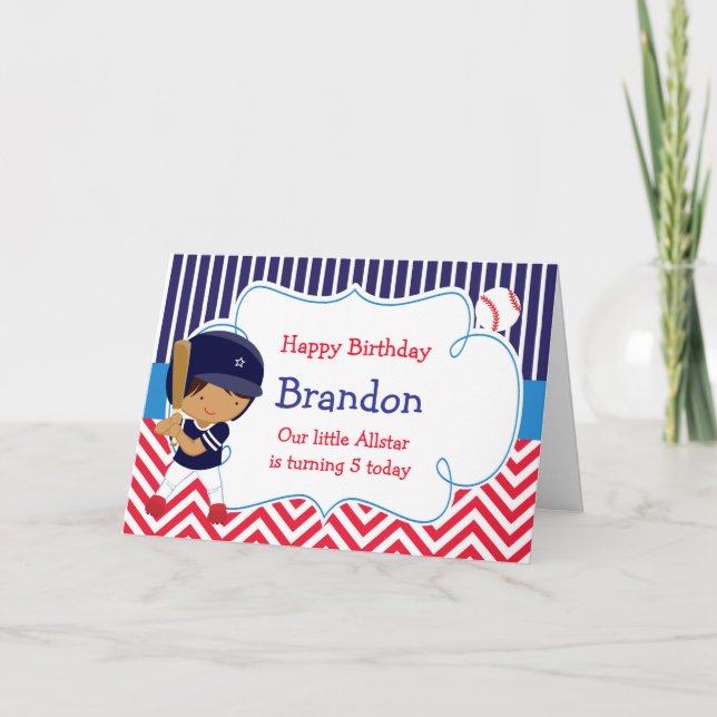 Tarjeta Béisbol Cute niño afroamericano cumpleaños (Anverso)
