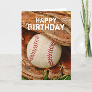 Tarjeta Béisbol del feliz cumpleaños y mitón viejo