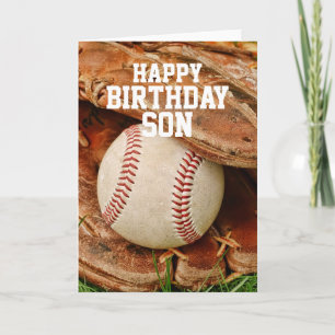Tarjeta Béisbol del hijo del feliz cumpleaños y mitón