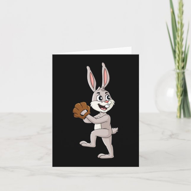 Tarjeta Béisbol Día de Pascua Rabbit Pitcher Niños Chicas (Anverso)