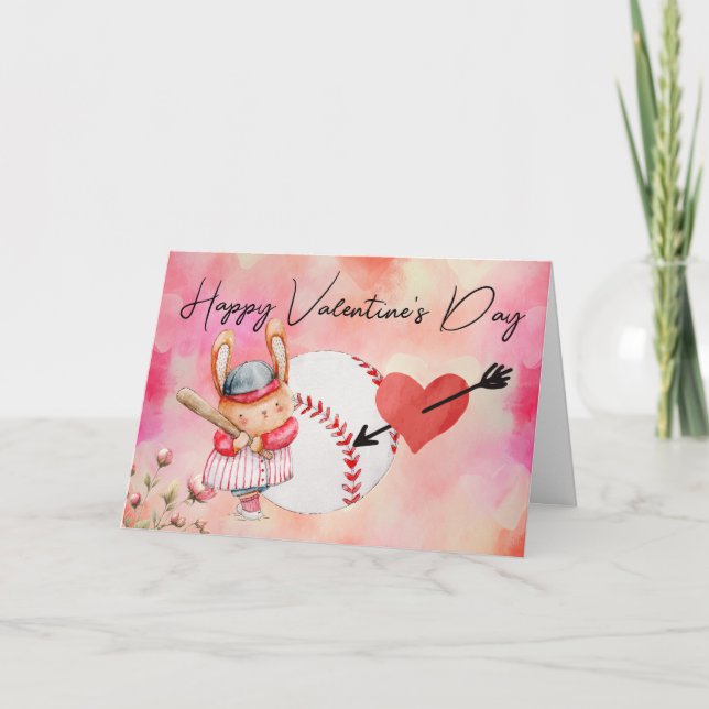Tarjeta Béisbol en acuarela El día de San Valentín (Anverso)