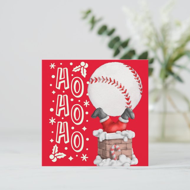 Tarjeta Béisbol Feliz Navidad con Santa Claus en rojo (Anverso de pie)