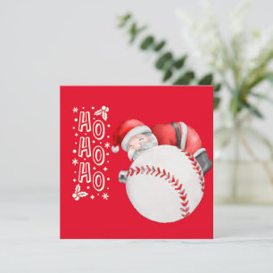 Tarjeta Béisbol Feliz Navidad con Santa Claus en rojo
