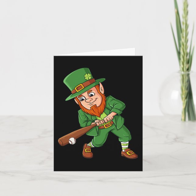 Tarjeta Béisbol St Patricks Día Leprechaun Hitter Batter (Anverso)