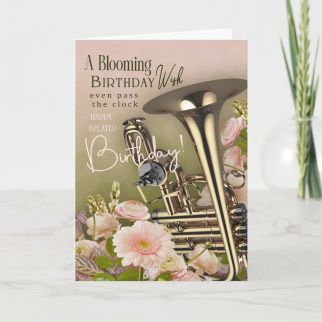 Tarjeta Belated Birthday Card For Brass Instrument Player (Anverso)