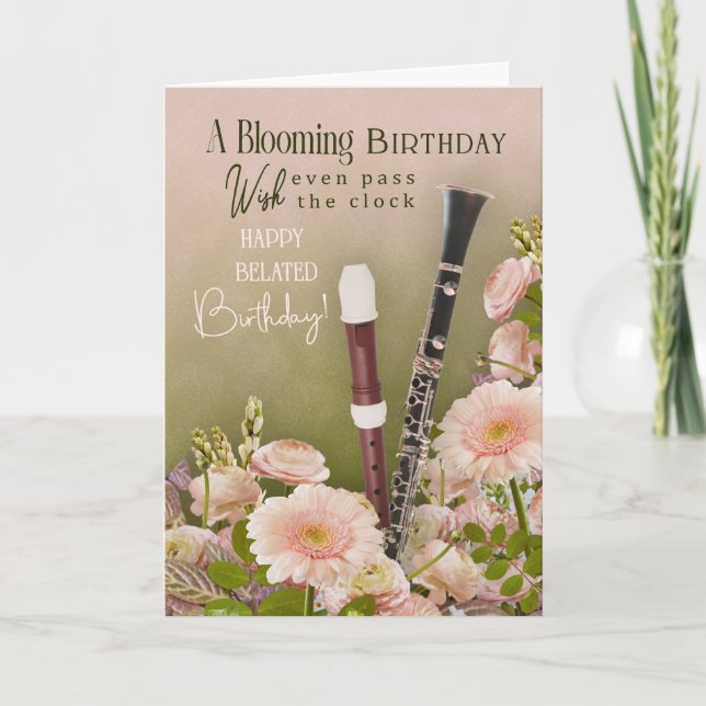Tarjeta Belated Birthday Greeting For Woodwind Player (Anverso)