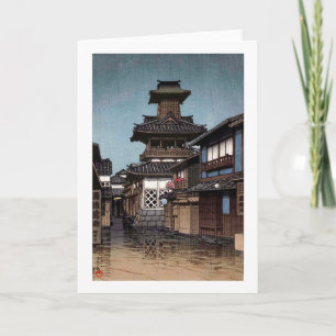 Tarjeta Belfry en Okayama, Hasui Kawase, Woodcut