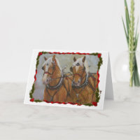 Tarjeta belga de Navidades de caballos de tiro