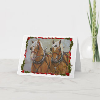 Tarjeta belga de Navidades de caballos de tiro