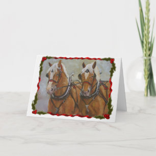 Tarjeta belga de Navidades de caballos de tiro