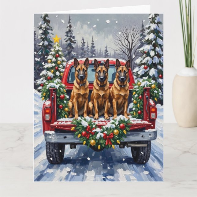Tarjeta Belgian Malinois Christmas Red Truck Holiday (Anverso)