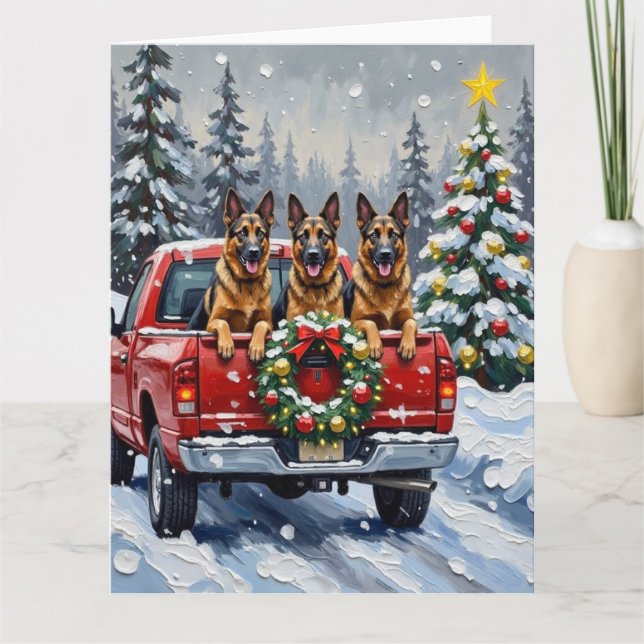 Tarjeta Belgian Shepherd Christmas Red Truck Holiday (Anverso)