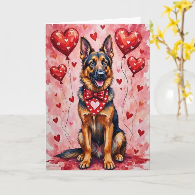 Tarjeta Belgian Shepherd Valentine’s Day Dog with Hearts (flor amarilla)