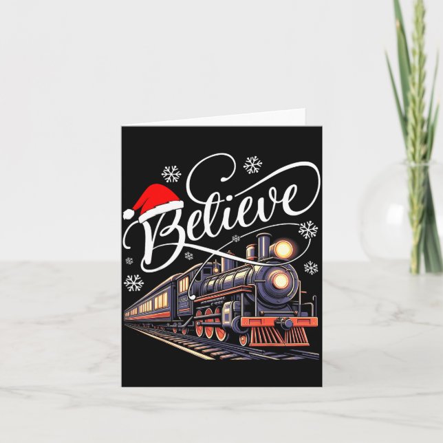 Tarjeta Believe Christmas Trains Xmas Santa Family Pajamas (Anverso)