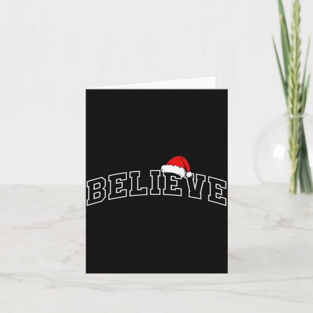 Tarjeta Believe Christmas Varsity Minimal Text Santa Hat F (Anverso)