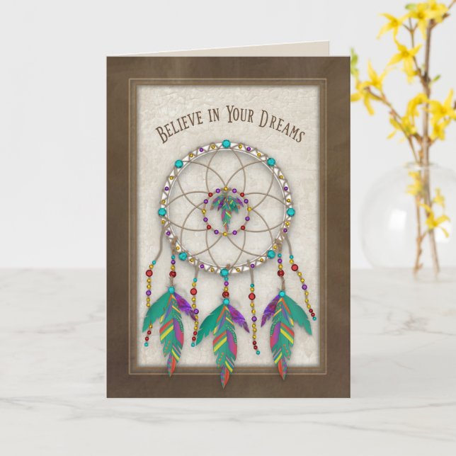 Tarjeta Believe/Dreams, American Indian Dream Catcher (flor amarilla)