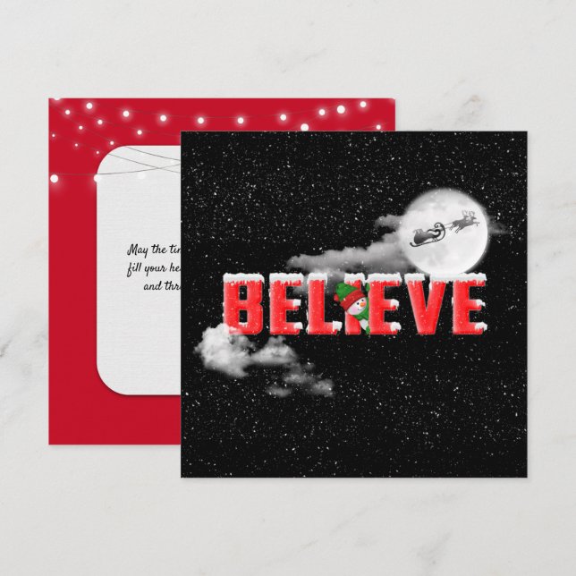 Tarjeta BELIEVE mensaje de Navidades con luna (Anverso / Reverso)