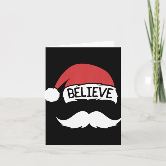 Tarjeta Believe Santa Hat Mustache Funny Family Christmas  (Anverso)