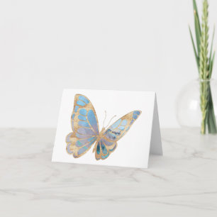 Tarjeta Bella mariposa azul, púrpura y plateada BLANCO