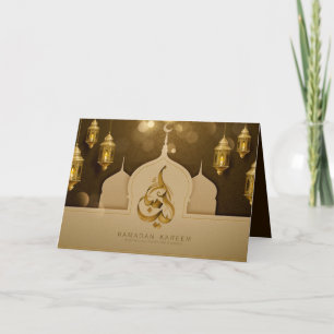 Tarjeta Bella tipografía Eid Mubarak Golden y Brown