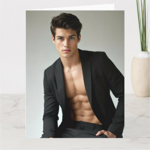 Tarjeta Belleza de Chaqueta Negra Hombre Caliente