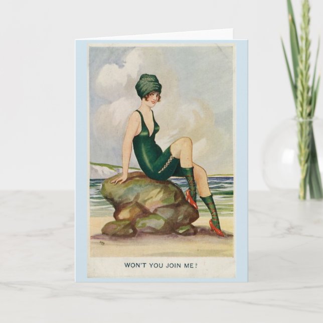 Tarjeta Belleza vintage de baño en verde, (Anverso)