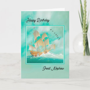 Tarjeta Bello barco en alta mar para un gran sobrino